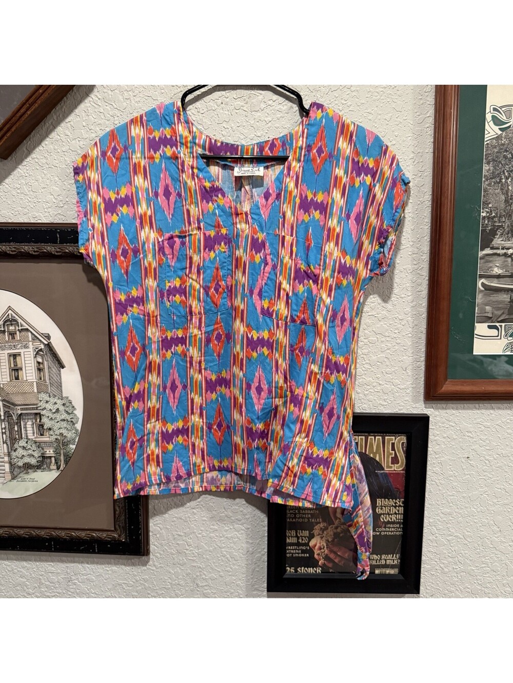 Vintage 70s RARE Diane Rich California Colorful Aztec Women’s Blouse Size Medium